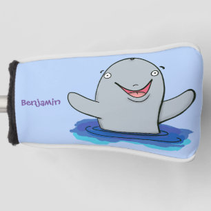 Adorable happy porpoise cartoon illustration golf head cover
