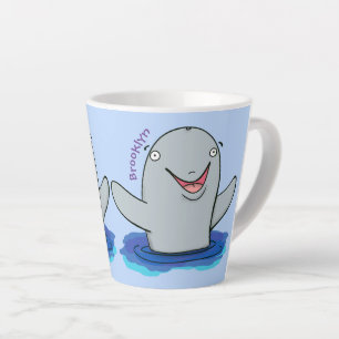 Adorable happy porpoise cartoon illustration latte mug