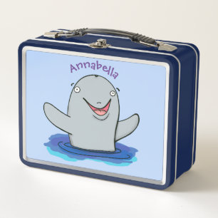 Adorable happy porpoise cartoon illustration metal lunch box
