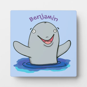 Adorable happy porpoise cartoon illustration plaque