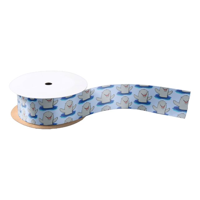 Adorable happy porpoise cartoon illustration satin ribbon (Spool)