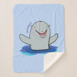 Adorable happy porpoise cartoon illustration sherpa blanket