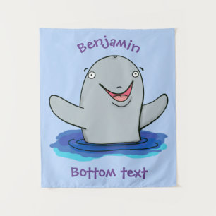 Adorable happy porpoise cartoon illustration tapestry