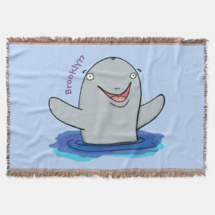 Adorable happy porpoise cartoon illustration  throw blanket