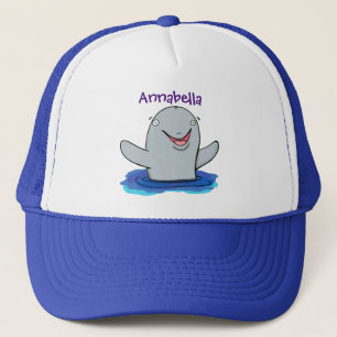 Adorable happy porpoise cartoon illustration trucker hat