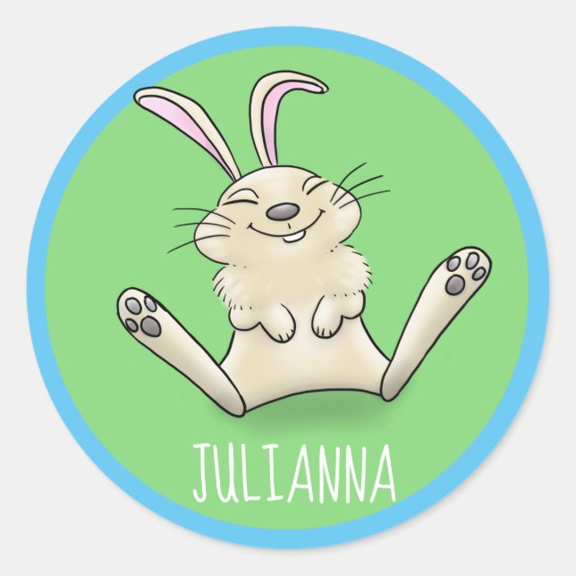 Adorable happy smiling baby bunny rabbit cartoon classic round sticker (Front)