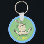 Adorable happy smiling baby bunny rabbit cartoon keychain<br><div class="desc">Our cute rabbit is smiling and sitting happily on a green background in fun cartoon style. lots of adorableness!</div>