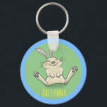 Adorable happy smiling baby bunny rabbit cartoon keychain<br><div class="desc">Our cute rabbit is smiling and sitting happily on a green background in fun cartoon style. lots of adorableness!</div>