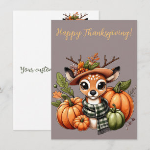 Adorable Happy Thanksgiving Deer Watercolor Cards