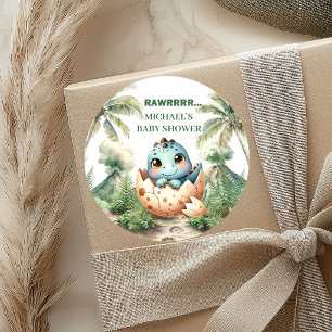Adorable Hatching Soon Dino Baby Shower Stickers