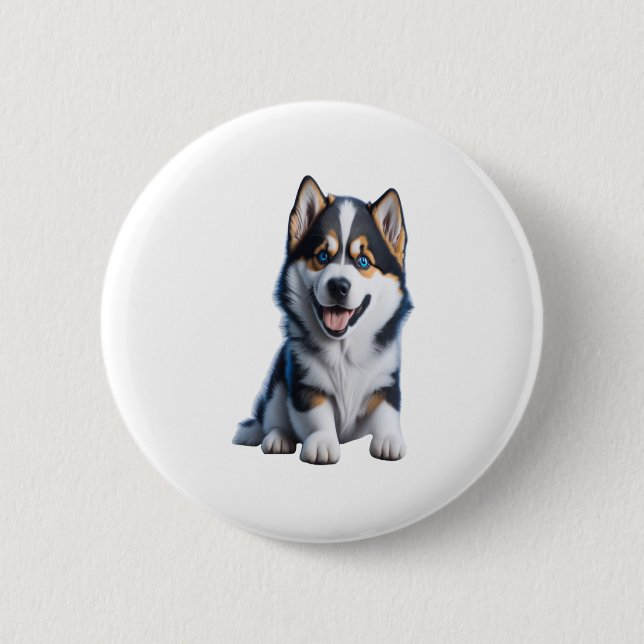 Adorable HD Alaskan Malamute Puppy Portrait - Embr 2 Inch Round Button (Front)