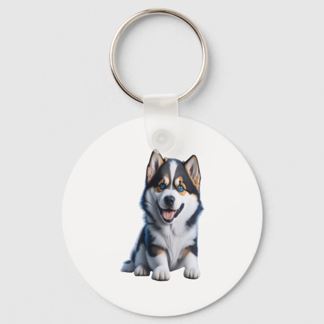 Adorable HD Alaskan Malamute Puppy Portrait - Embr Keychain (Front)