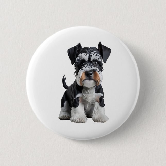 Adorable HD Miniature Schnauzer Puppy Portrait - E 2 Inch Round Button (Front)