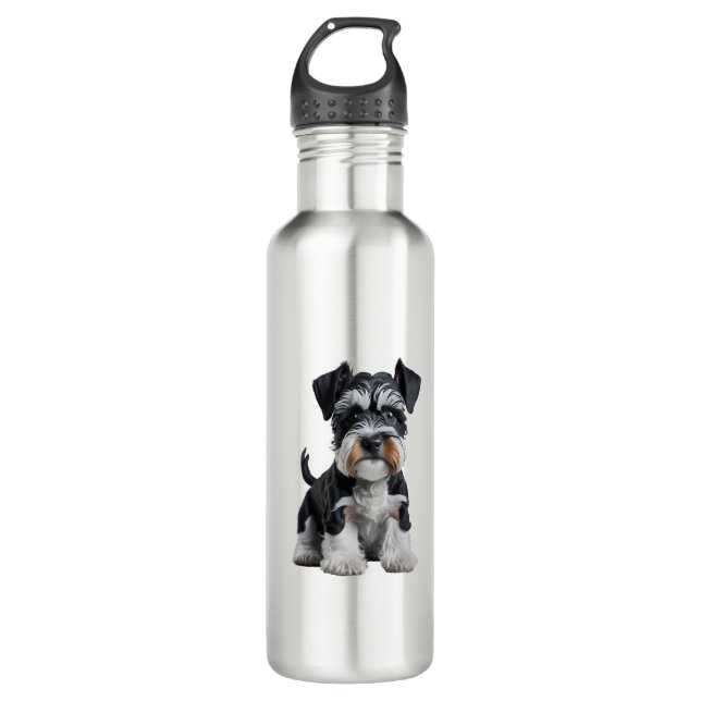 Adorable HD Miniature Schnauzer Puppy Portrait - E 710 Ml Water Bottle (Front)