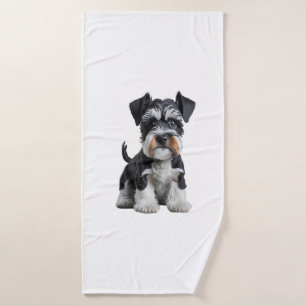 Adorable HD Miniature Schnauzer Puppy Portrait - E Bath Towel