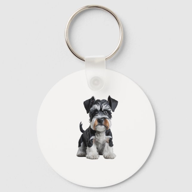 Adorable HD Miniature Schnauzer Puppy Portrait - E Keychain (Front)