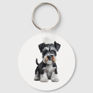 Adorable HD Miniature Schnauzer Puppy Portrait - E Keychain