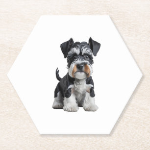 Adorable HD Miniature Schnauzer Puppy Portrait - E Paper Coaster