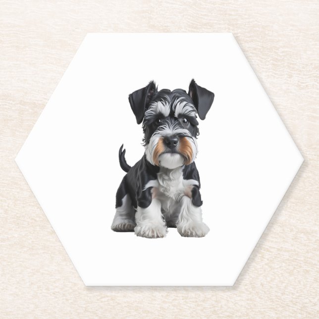 Adorable HD Miniature Schnauzer Puppy Portrait - E Paper Coaster (Front)