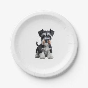 Adorable HD Miniature Schnauzer Puppy Portrait - E Paper Plate