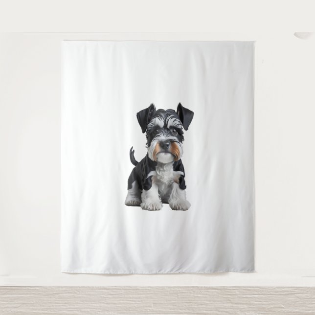 Adorable HD Miniature Schnauzer Puppy Portrait - E Tapestry (Front)