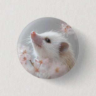 Adorable Hedgehog Among Spring Blossoms  1 Inch Round Button