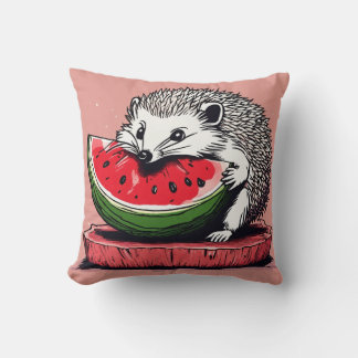 Adorable Hedgehog Eating Watermelon Pillow Design