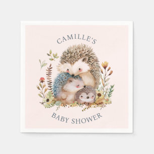 Adorable Hedgehog Family Pink Baby Shower  Napkin