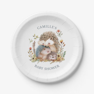Adorable Hedgehog Family Pink Baby Shower  Paper Plate