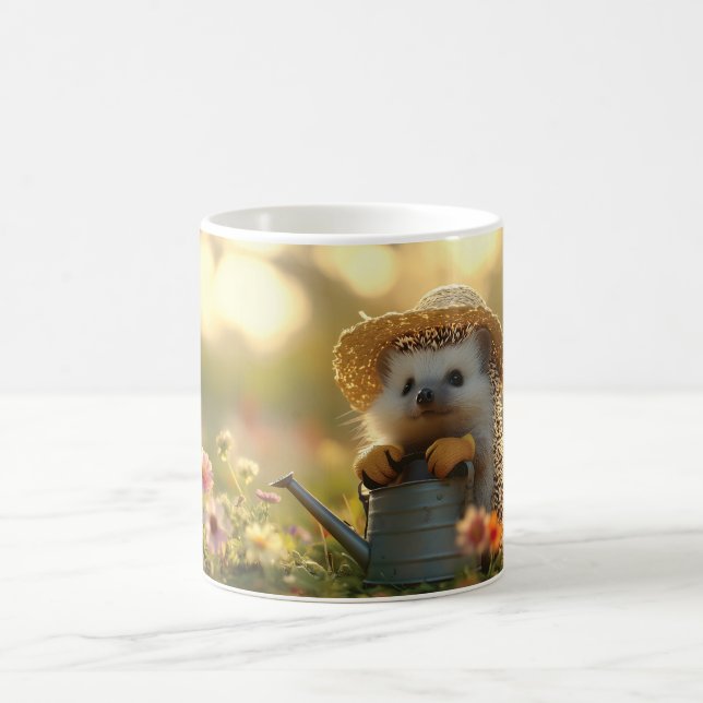 Adorable Hedgehog Gardener in a Flower Field Coffee Mug (Center)