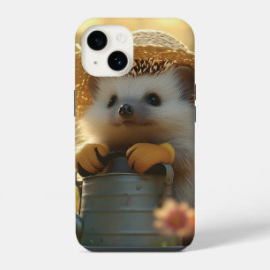 Adorable Hedgehog Gardener in a Flower Field iPhone 14 Case