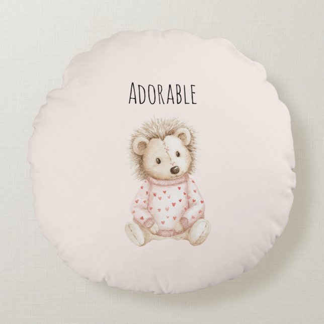 Adorable Hedgehog Heart Animal Round Pillow (Front)