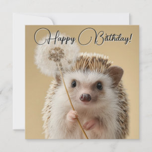 Adorable Hedgehog Holding a Dandelion Holiday Card