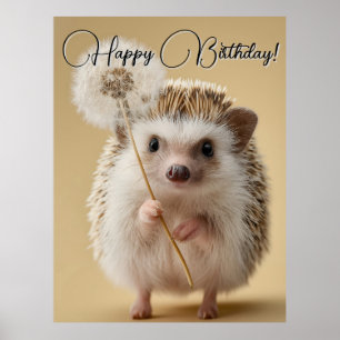 Adorable Hedgehog Holding a Dandelion Poster