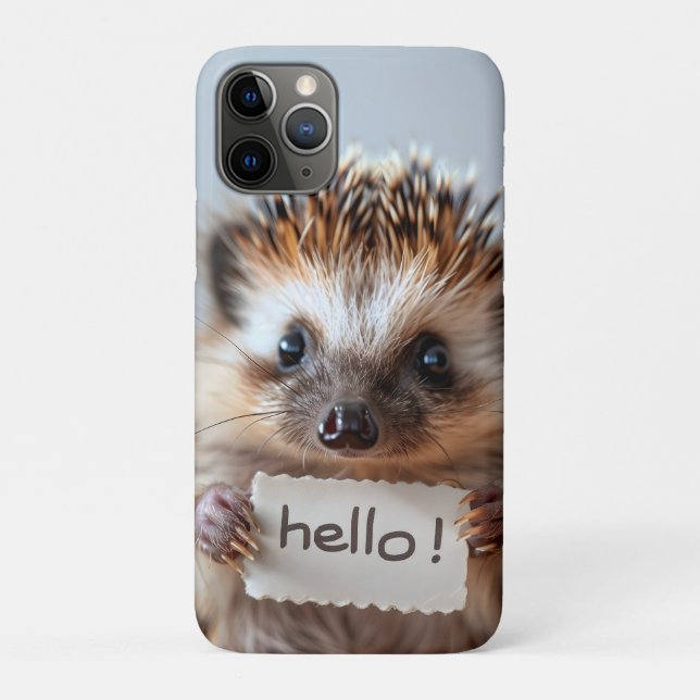 Adorable Hedgehog Holding "Hello!" Sign Case-Mate iPhone Case (Back)