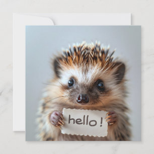 Adorable Hedgehog Holding "Hello!" Sign Holiday Card