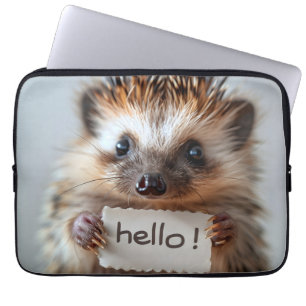 Adorable Hedgehog Holding "Hello!" Sign Laptop Sleeve