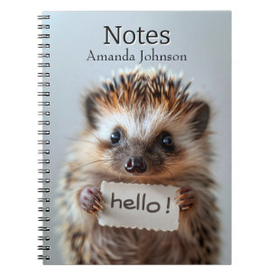 Adorable Hedgehog Holding "Hello!" Sign Notebook