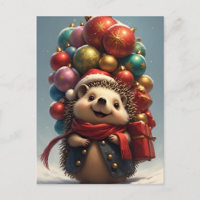 🎄 Adorable Hedgehog Holiday Magic ❄️ Winter Postcard (Front)
