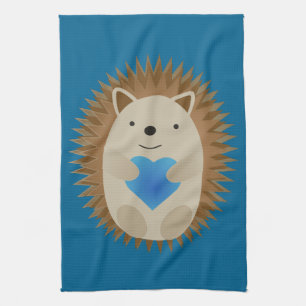 Adorable Hedgehog hugging a Blue Heart Kitchen Towel