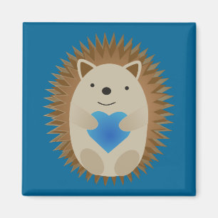 Adorable Hedgehog hugging a Blue Heart Magnet