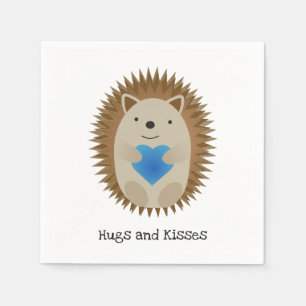 Adorable Hedgehog hugging a Blue Heart Napkin