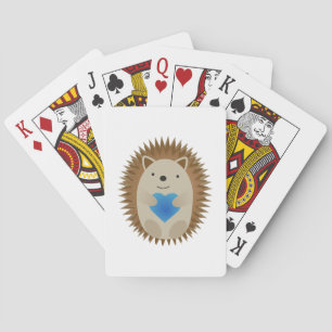 Adorable Hedgehog hugging a Blue Heart Playing Cards