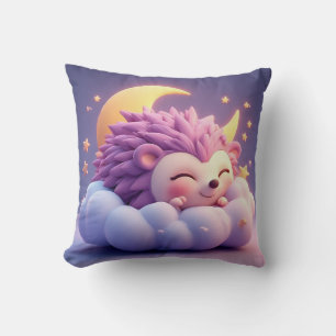 Adorable Hedgehog Sleeping on a Cloud Throw Pillow