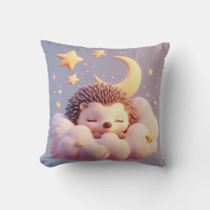 Adorable Hedgehog Sleeping on a Cloud Throw Pillow