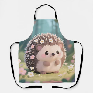 Adorable Hedgehog with Flowers Kawaii Forest Apron