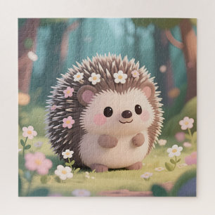 Adorable Hedgehog with Flowers Kawaii Forest Jigsaw Puzzle