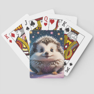 Adorable Hedgehog with stars and hearts Playing Cards