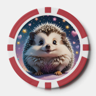 Adorable Hedgehog with stars and hearts Poker Chips