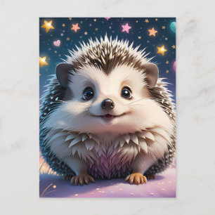 Adorable Hedgehog with stars and hearts Postcard